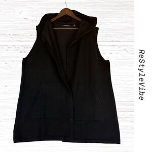 CYRUS Women’s Size 3X Vest Sweater Cardigan Hoodie Black Open Front Pockets